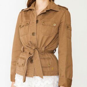 Vintage J. Crew Tan Safari Style Belted Button Front Cotton Jacket 81612